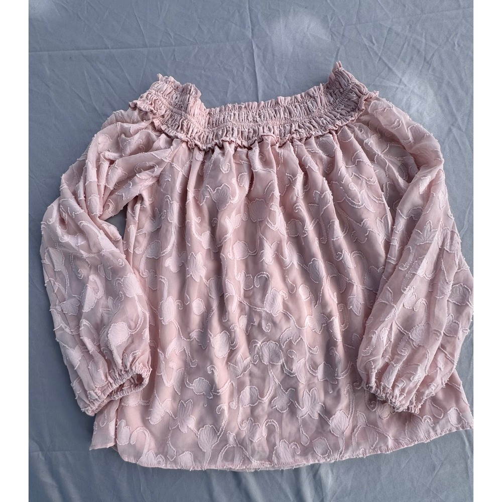 White House Black Market Blush Pink Off Shoulder Floral Burnout Blouse Medium